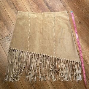 Arden B 100% Beige Leather Fringe Mini Skirt